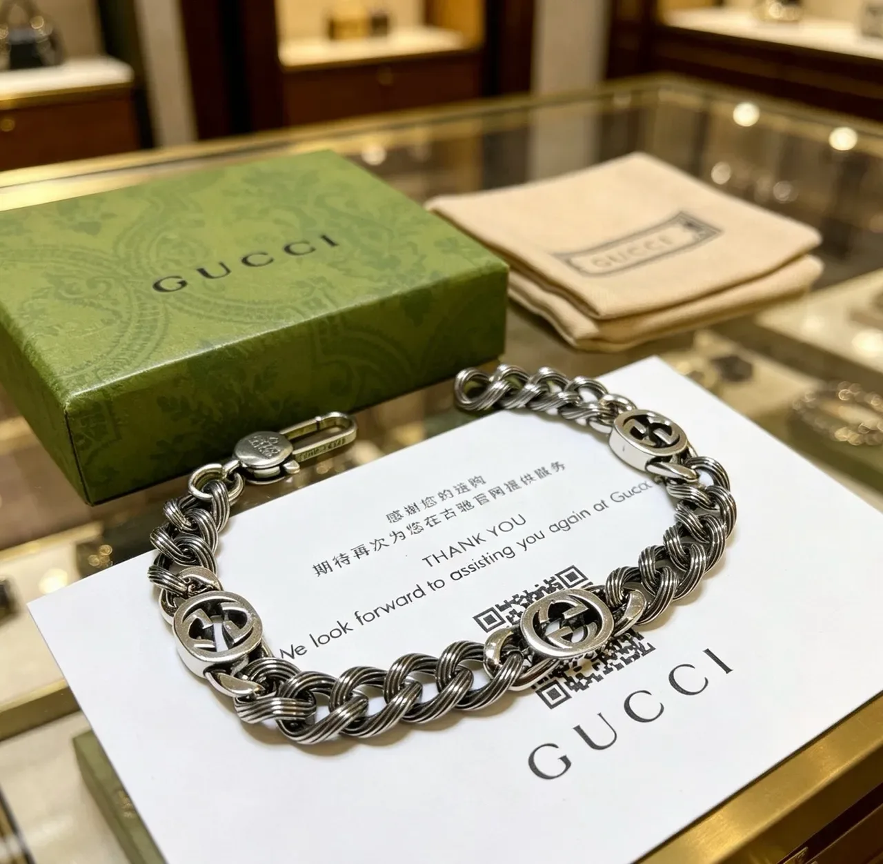 Gucci GG Marmont Twisted Rope-Link Interlocking G Silver Bracelet 5
