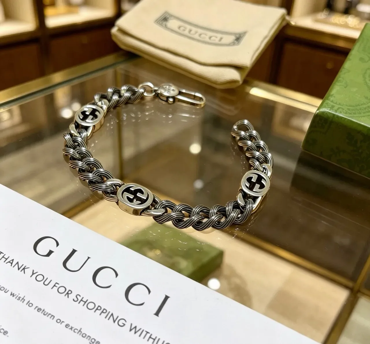 Gucci GG Marmont Twisted Rope-Link Interlocking G Silver Bracelet 6