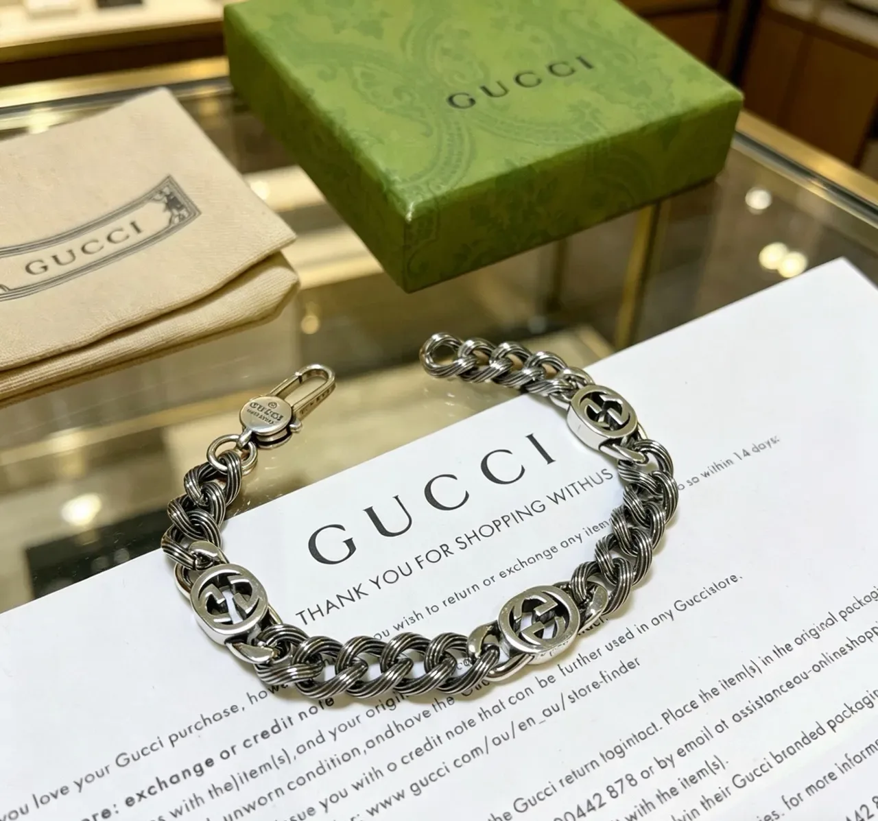 Gucci GG Marmont Twisted Rope-Link Interlocking G Silver Bracelet 9
