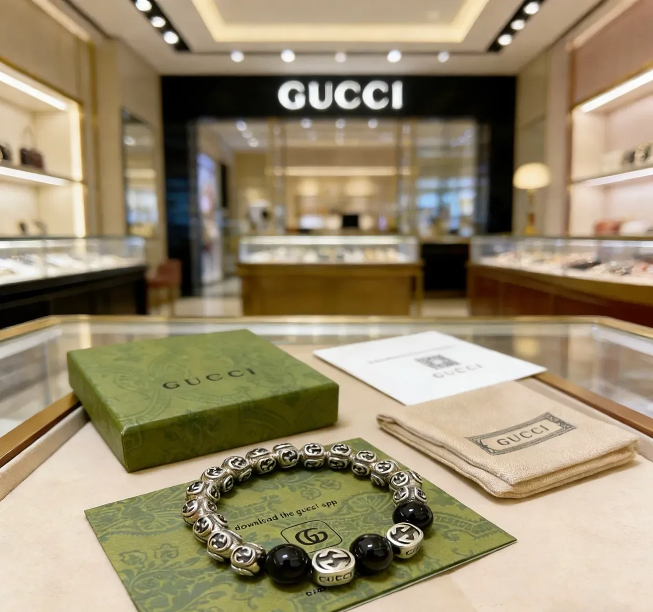 Gucci GG Monogram Beaded Bracelet Black and Silver Bracelets 3