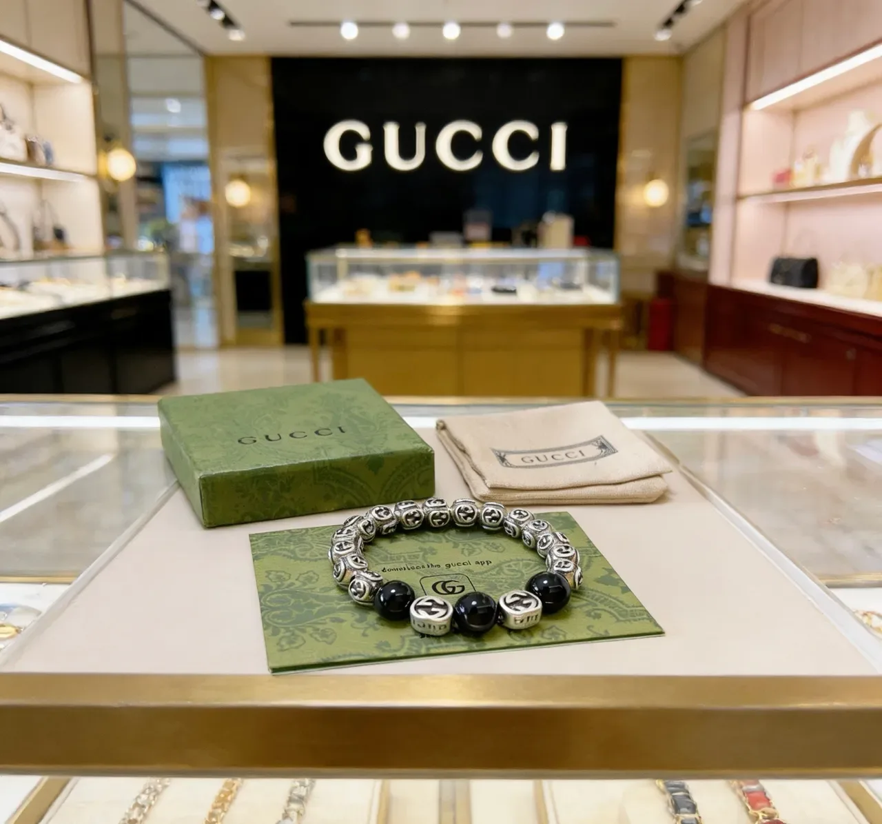 Gucci GG Monogram Beaded Bracelet Black and Silver Bracelets 4