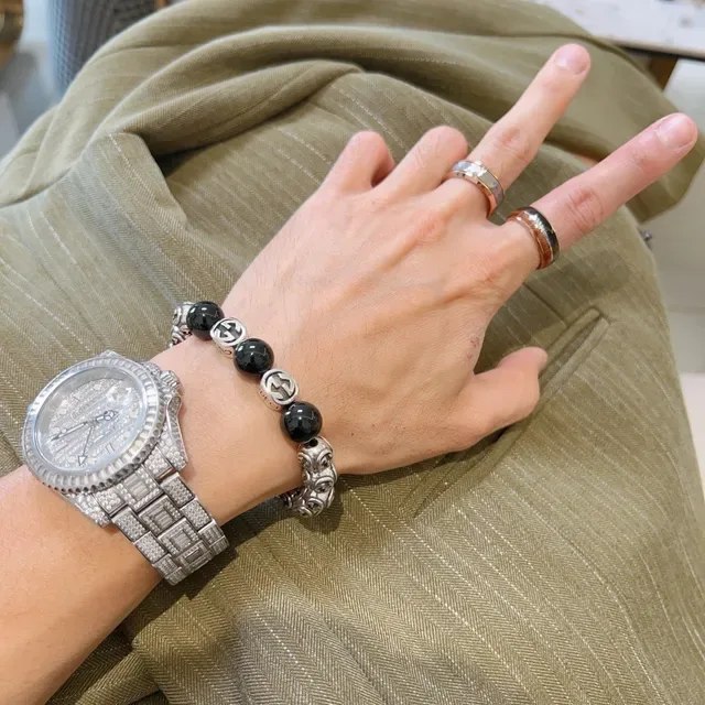 Gucci GG Monogram Beaded Bracelet Black and Silver Bracelets 5