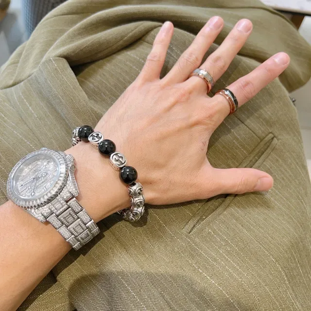 Gucci GG Monogram Beaded Bracelet Black and Silver Bracelets 8