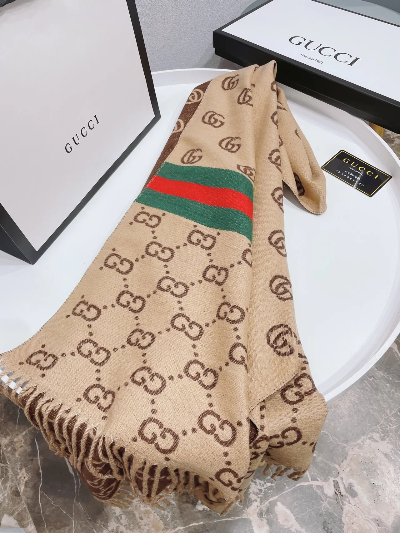 Gucci GG Monogram Web Stripe Cashmere Scarf 4