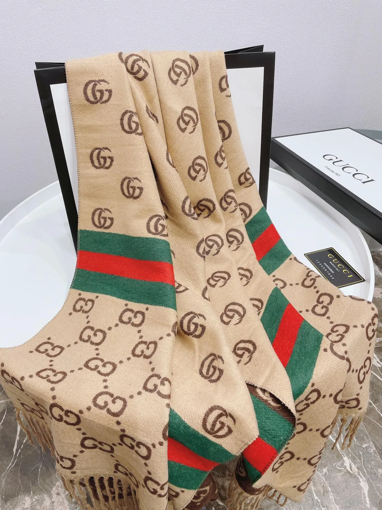 Gucci GG Monogram Web Stripe Cashmere Scarf 5