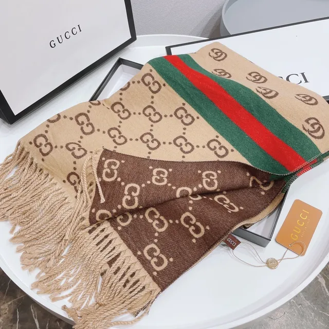 Gucci GG Monogram Web Stripe Cashmere Scarf 6