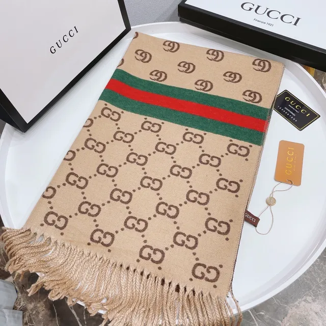 Gucci GG Monogram Web Stripe Cashmere Scarf 7