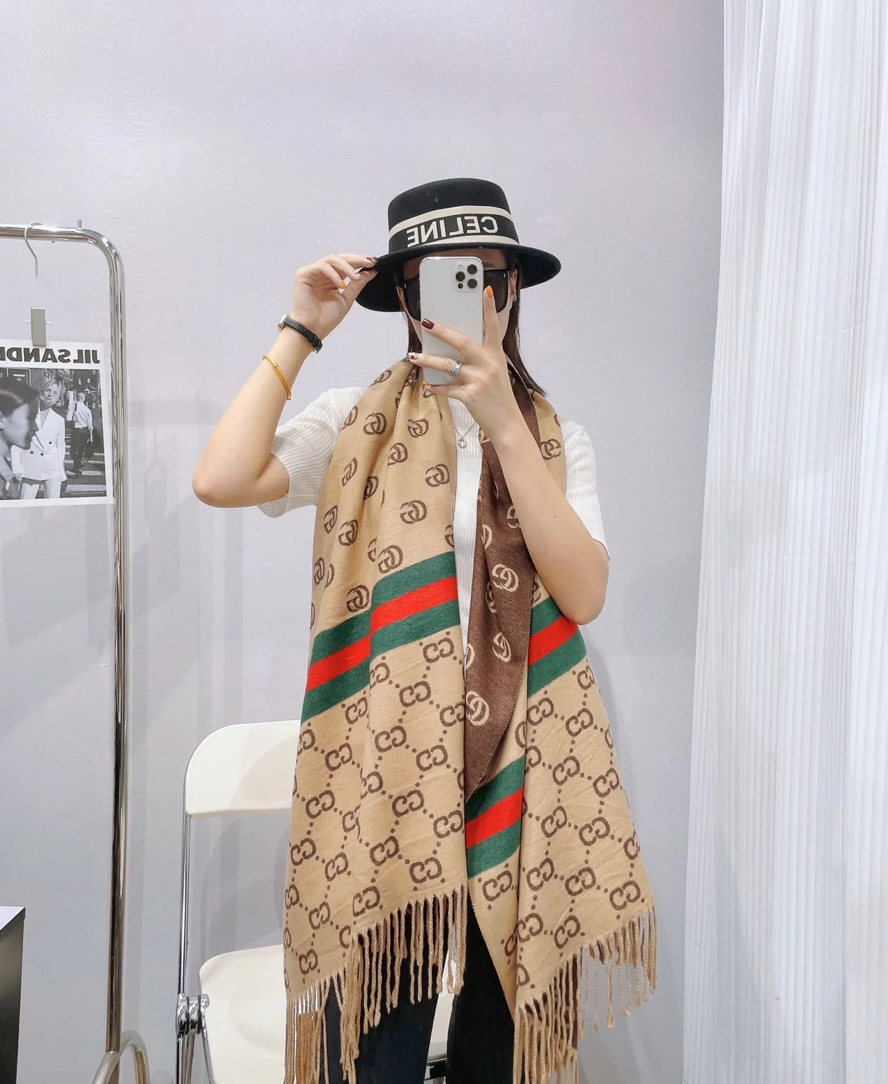 Gucci GG Monogram Web Stripe Cashmere Scarf 8