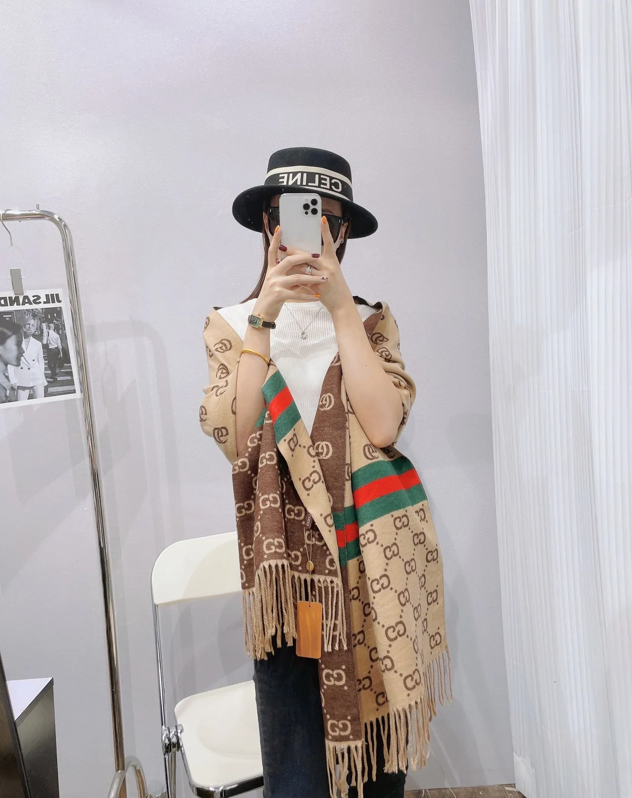 Gucci GG Monogram Web Stripe Cashmere Scarf 9