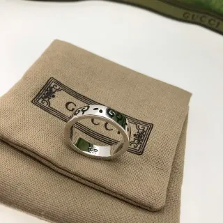 Gucci GG Motif Green Enamel Silver Ring