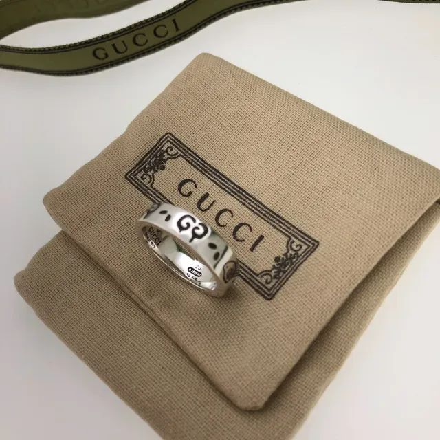 Gucci GG Motif Green Enamel Silver Ring 4