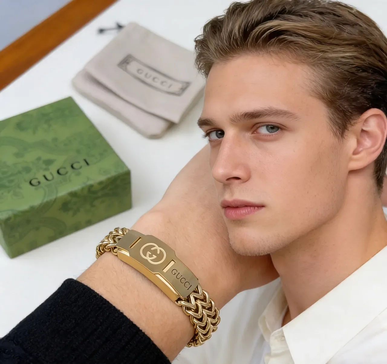 Gucci Gold Braided Curb-Link Chain Bracelet 2