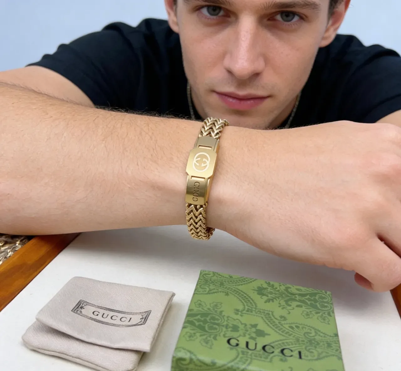 Gucci Gold Braided Curb-Link Chain Bracelet 5