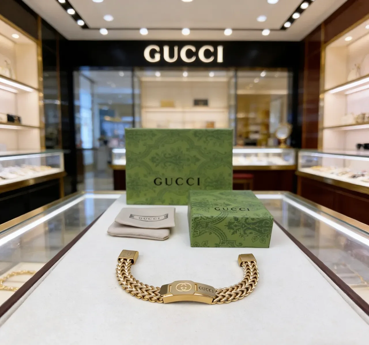Gucci Gold Braided Curb-Link Chain Bracelet 6