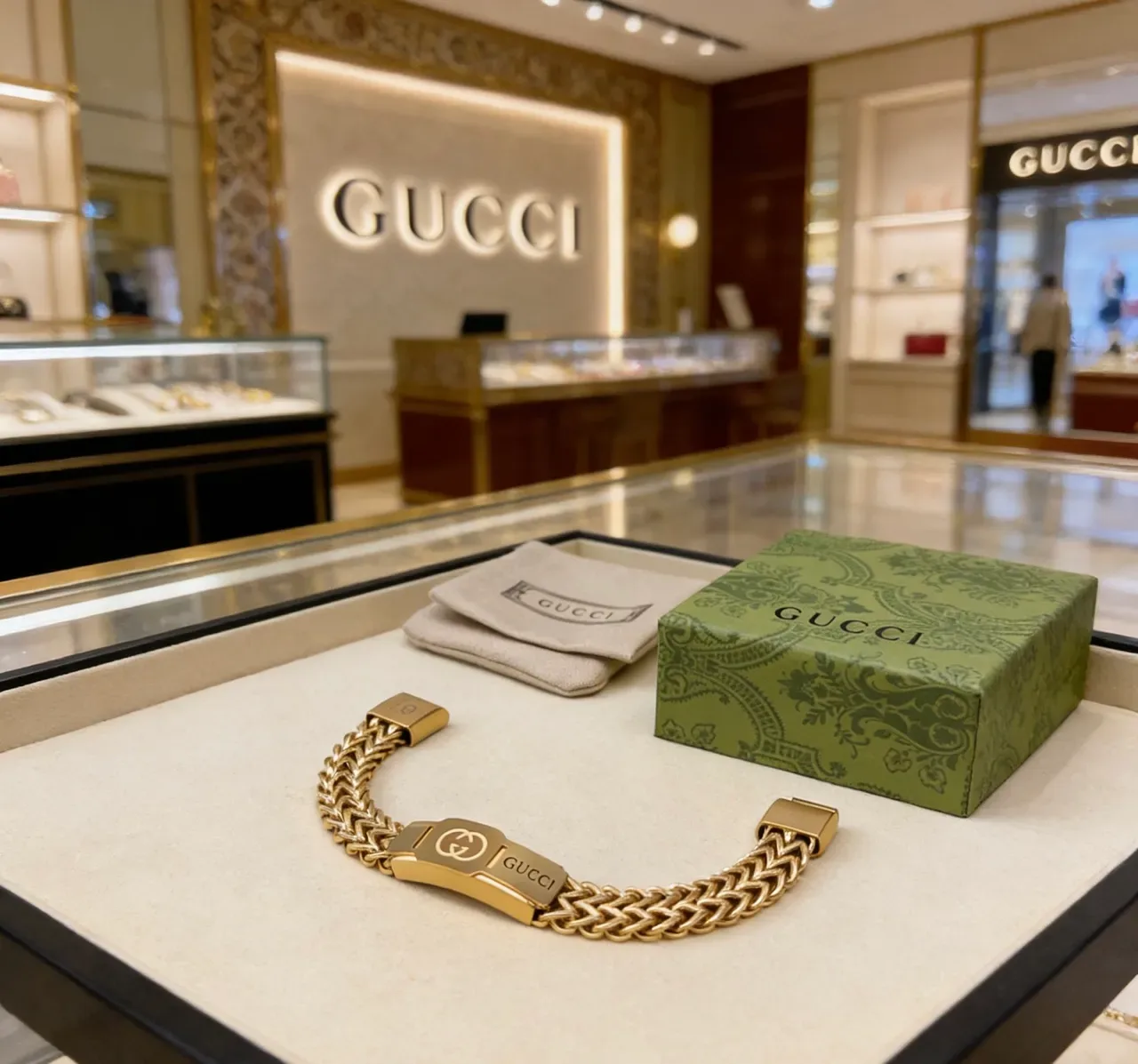 Gucci Gold Braided Curb-Link Chain Bracelet 8