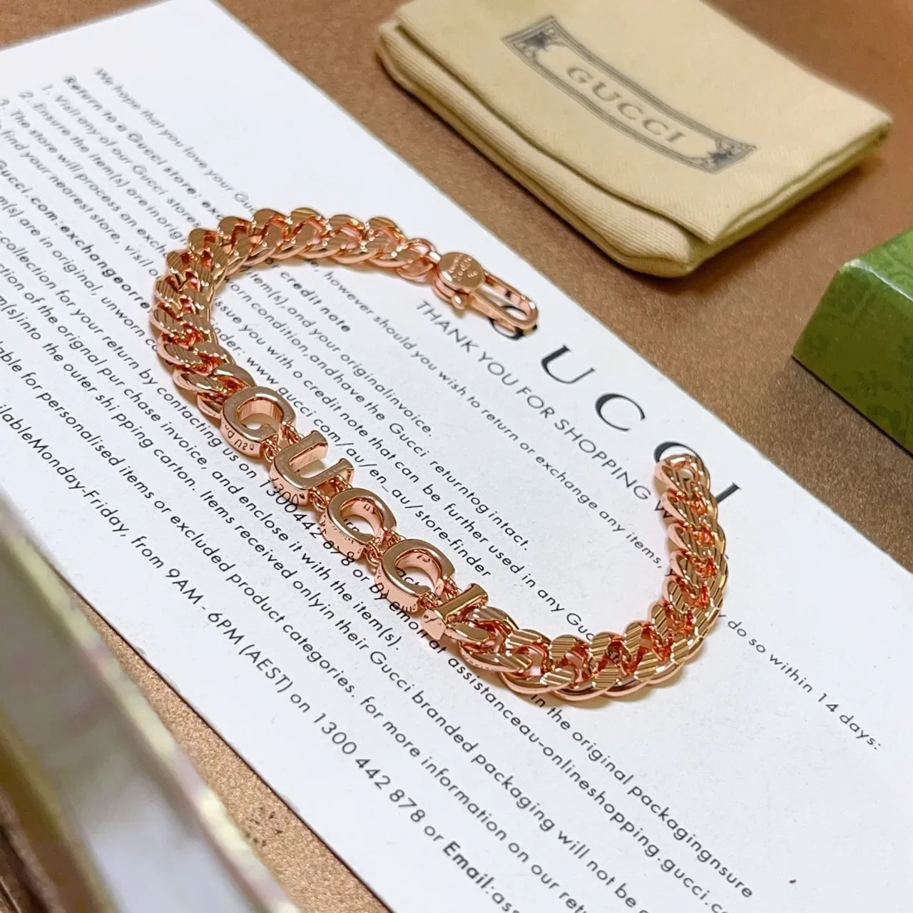 Gucci Gold Chunky Curb Chain Block-Letter Logo Bracelet 3