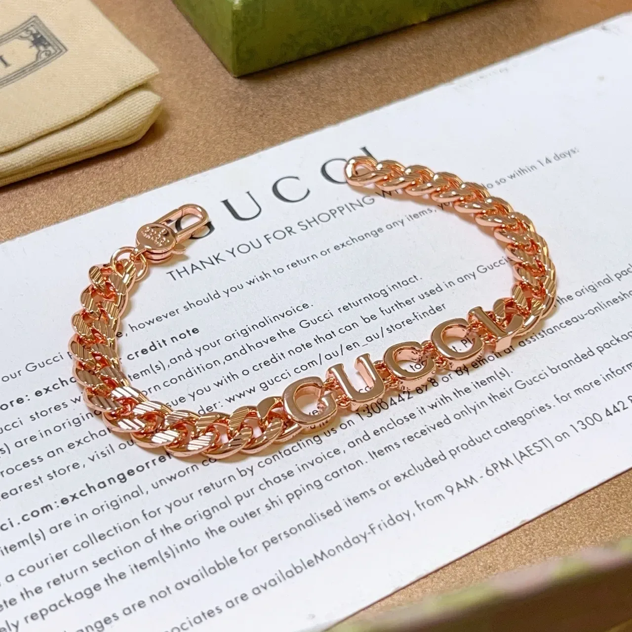 Gucci Gold Chunky Curb Chain Block-Letter Logo Bracelet 4