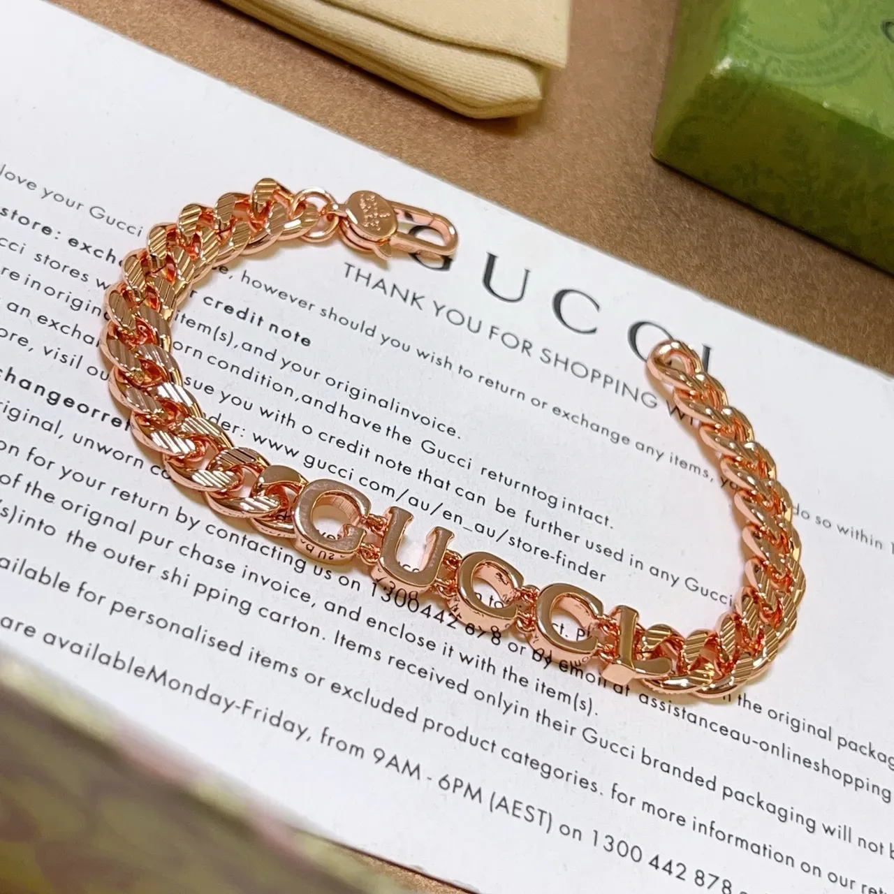 Gucci Gold Chunky Curb Chain Block-Letter Logo Bracelet 7