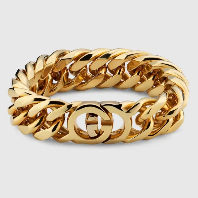 Gucci Gold Curb-Link Chain Interlocking Double-G Clasp Bracelet 9
