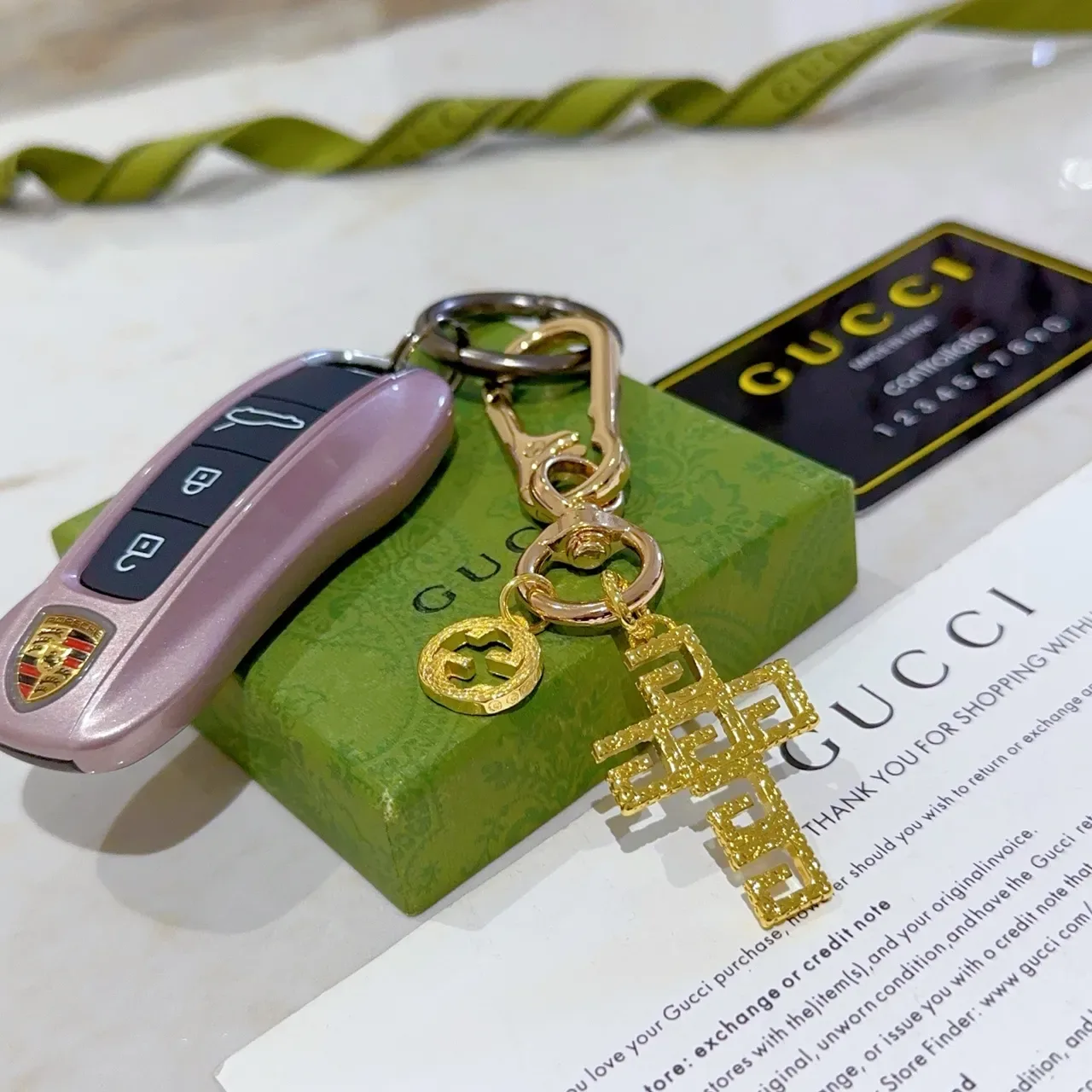 Gucci Gold Green Metal Interlocking G Logo Bracelet 6