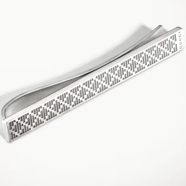 Gucci Gold Silver Textured Geometric Pattern Metallic Finish Necktie 7