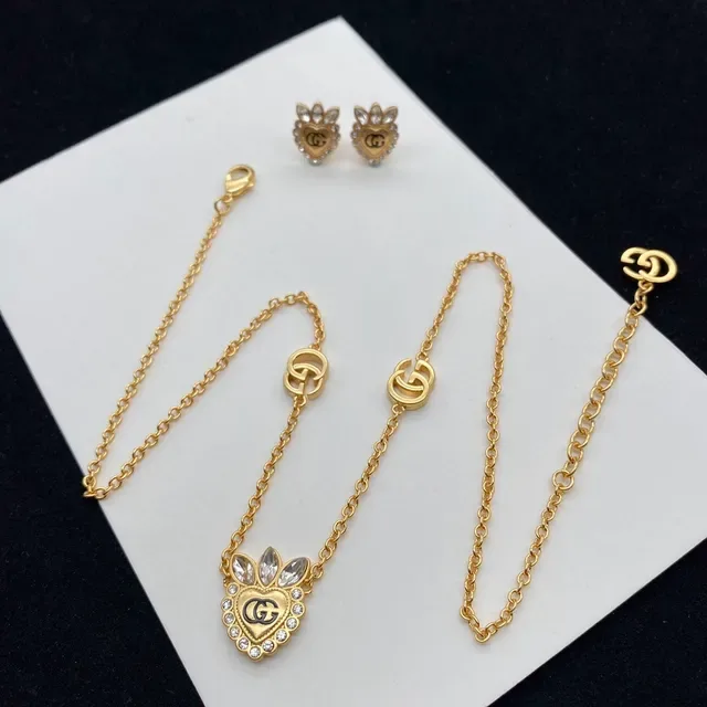 Gucci Gold Transparent Heart Pendant Necklace 2