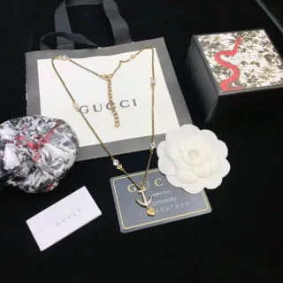 Gucci Gold White Chain Anchor Pendant Necklace