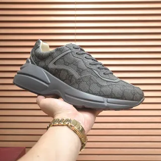 Gucci Gray Beige GG Jacquard Textile Upper Chunky Sculpted Rubber Sole Lifestyle Sneakers