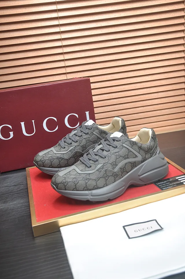 Gucci Gray Beige GG Jacquard Textile Upper Chunky Sculpted Rubber Sole Lifestyle Sneakers 3