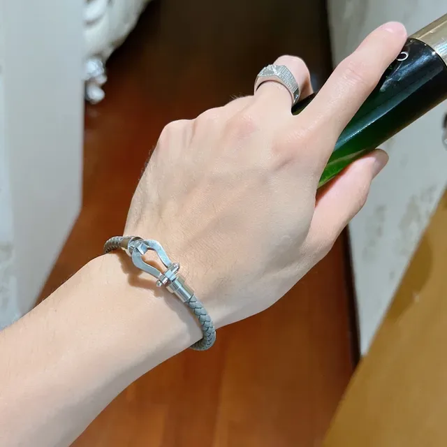 Gucci Gray Green Braided Leather Horsebit Clasp Bracelet 5