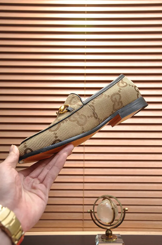 Gucci Horsebit 1955 Beige Black GG Monogram Canvas Buckle Loafer 6