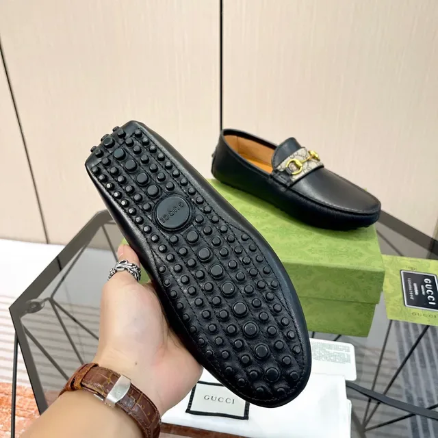 Gucci Horsebit 1955 Preto Bege Couro GG Monogram Alça Web Loafer 2