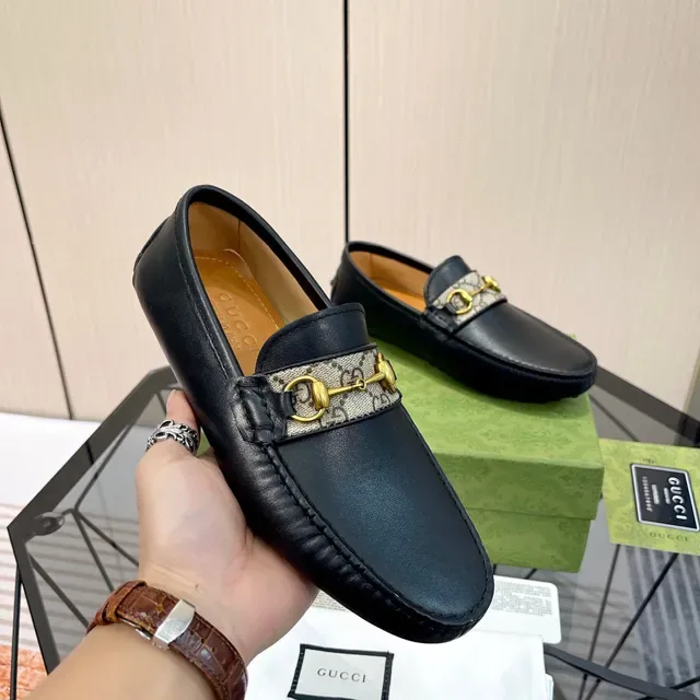 Gucci Horsebit 1955 Preto Bege Couro GG Monogram Alça Web Loafer 5