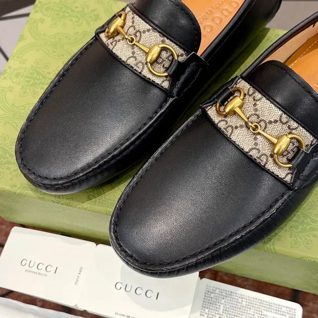 Gucci Horsebit 1955 Preto Bege Couro GG Monogram Alça Web Loafer 6