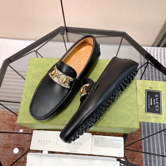 Gucci Horsebit 1955 Preto Bege Couro GG Monogram Alça Web Loafer 7