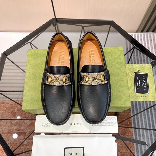 Gucci Horsebit 1955 Preto Bege Couro GG Monogram Alça Web Loafer 8