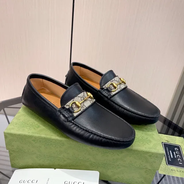 Gucci Horsebit 1955 Preto Bege Couro GG Monogram Alça Web Loafer 9