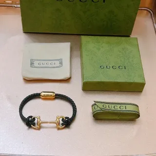 Gucci Horsebit 1955 Black Braided Leather and Gold-Tone Bracelet