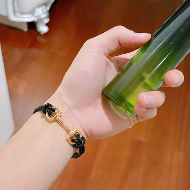 Gucci Horsebit 1955 Black Braided Leather and Gold-Tone Bracelet 2