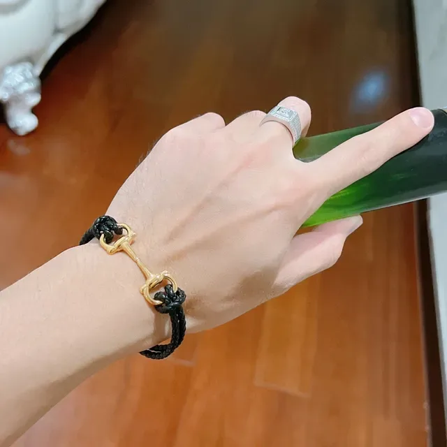 Gucci Horsebit 1955 Black Braided Leather and Gold-Tone Bracelet 3