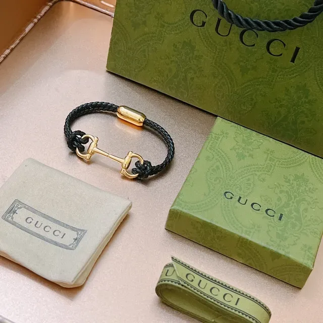 Gucci Horsebit 1955 Black Braided Leather and Gold-Tone Bracelet 4
