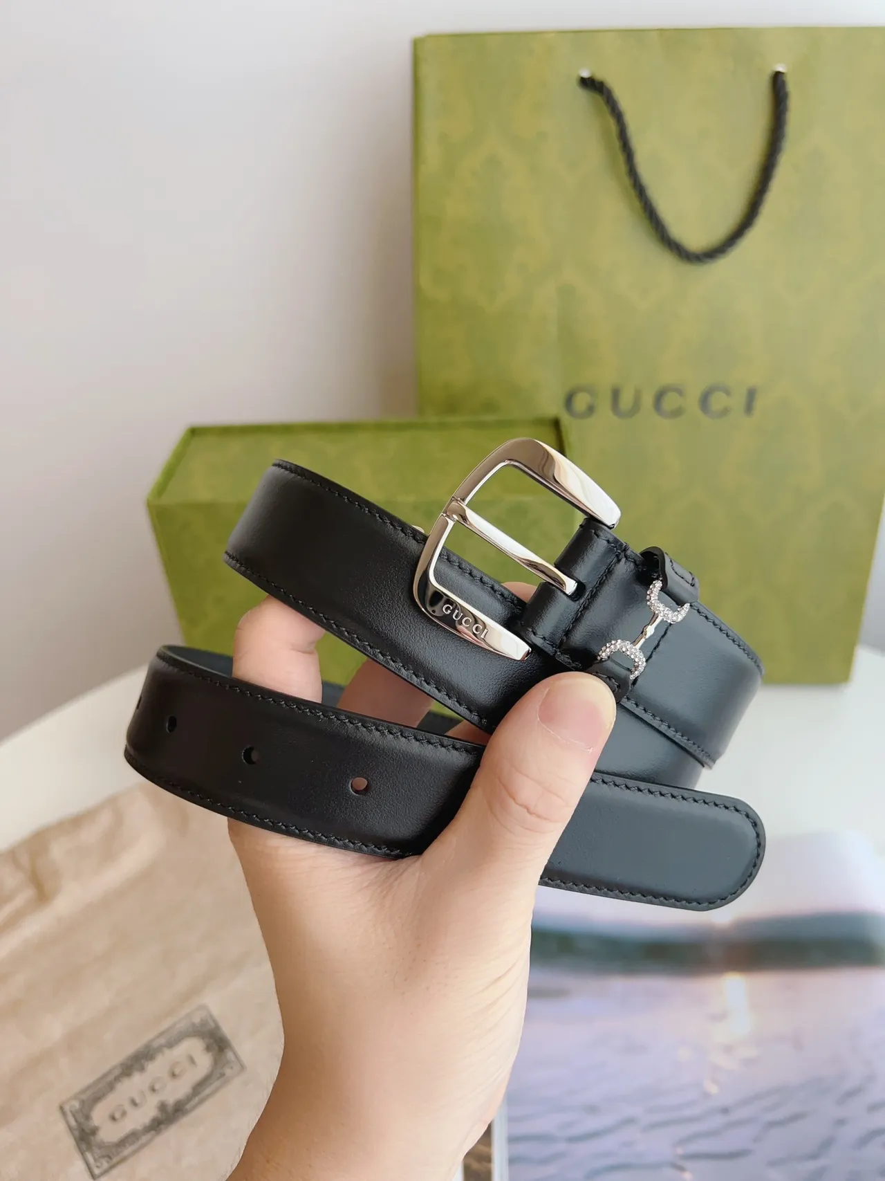 Gucci Horsebit 1955 Black Silver Smooth Buckle Leather Belt 2