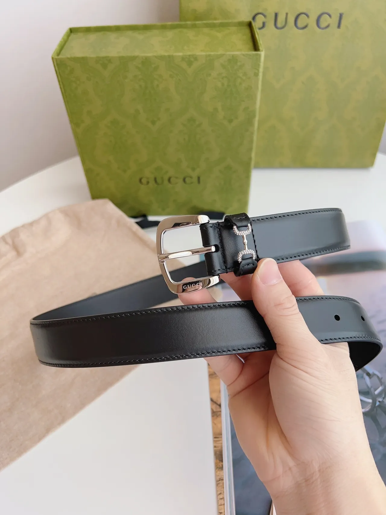 Gucci Horsebit 1955 Black Silver Smooth Buckle Leather Belt 5