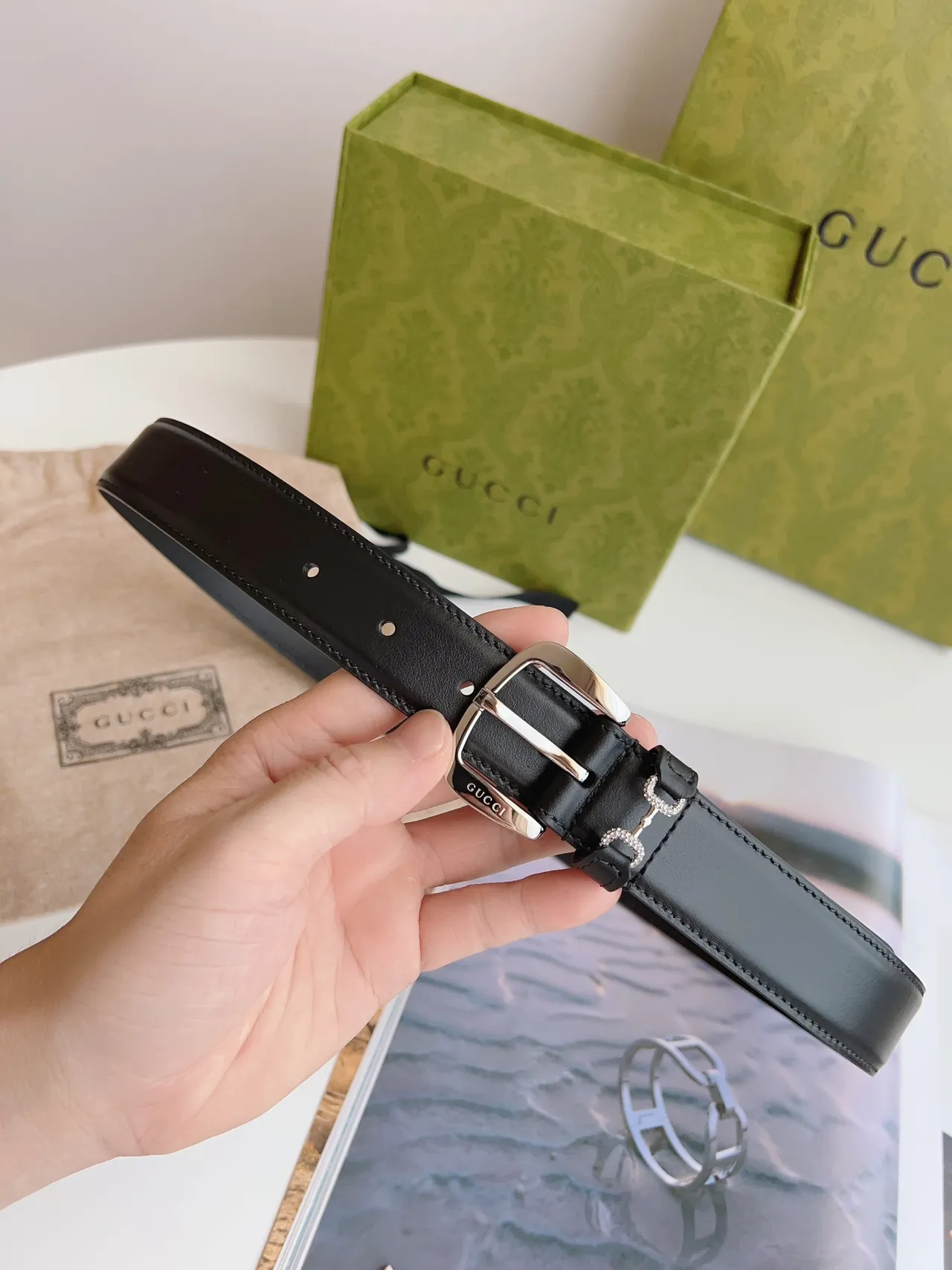 Gucci Horsebit 1955 Black Silver Smooth Buckle Leather Belt 8