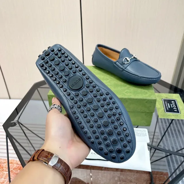 Gucci Horsebit 1955 Blue Pebbled Leather Loafers 2