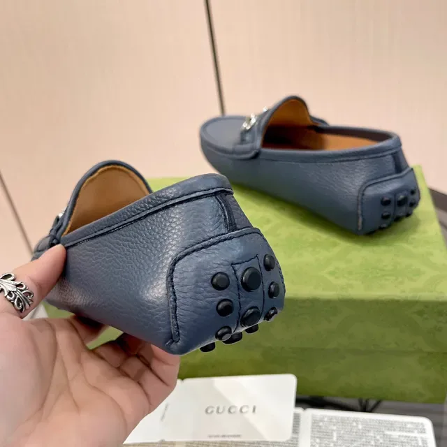 Gucci Horsebit 1955 Blue Pebbled Leather Loafers 3