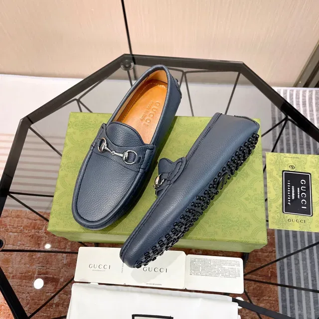 Gucci Horsebit 1955 Blue Pebbled Leather Loafers 7