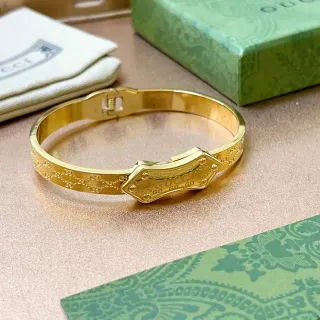 Gucci Horsebit 1955 Gold Rigid Bangle Engraved GG Motif Bracelet