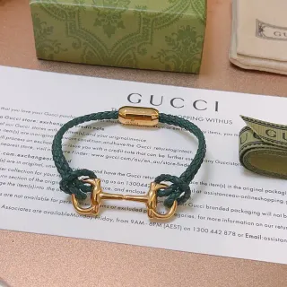 Gucci Horsebit 1955 Pulsera de cuero trenzado verde tono dorado