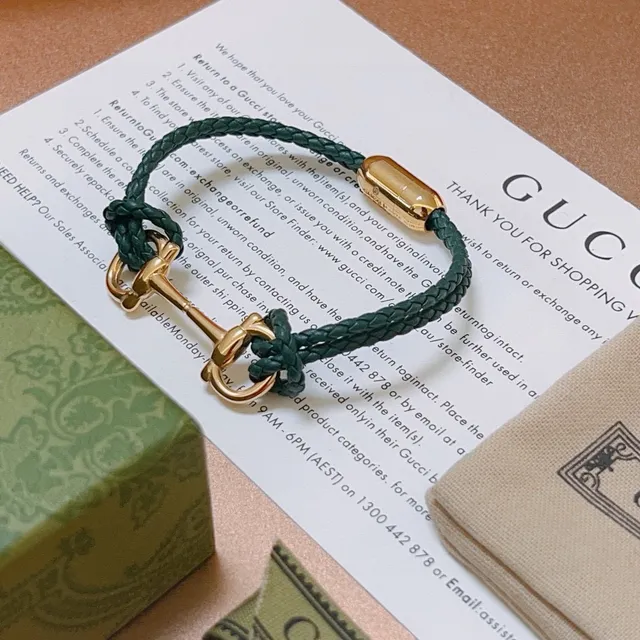 Gucci Horsebit 1955 Pulsera de cuero trenzado verde tono dorado 2